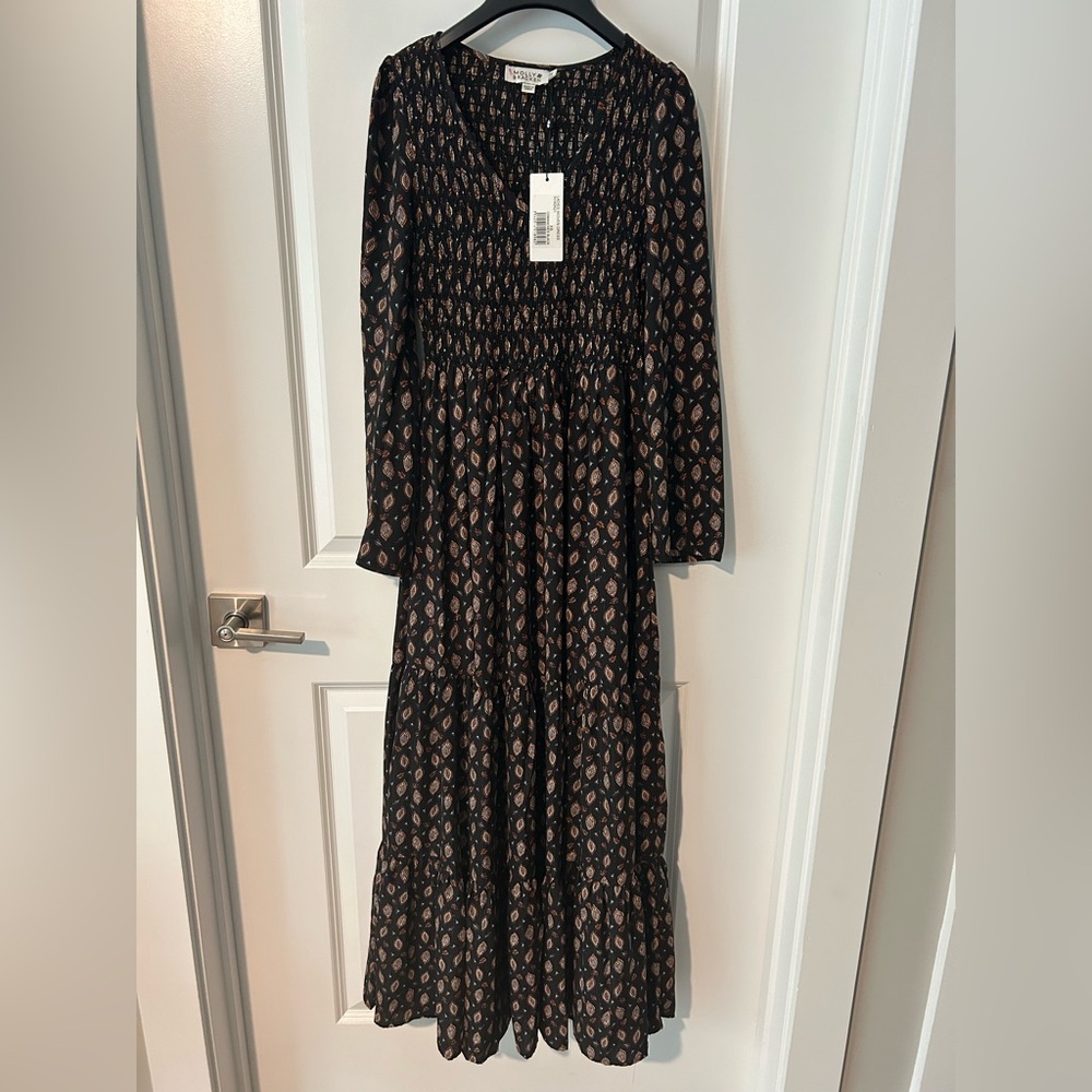 Molly Bracken Black Maxi Dress with Rust Paisley Print